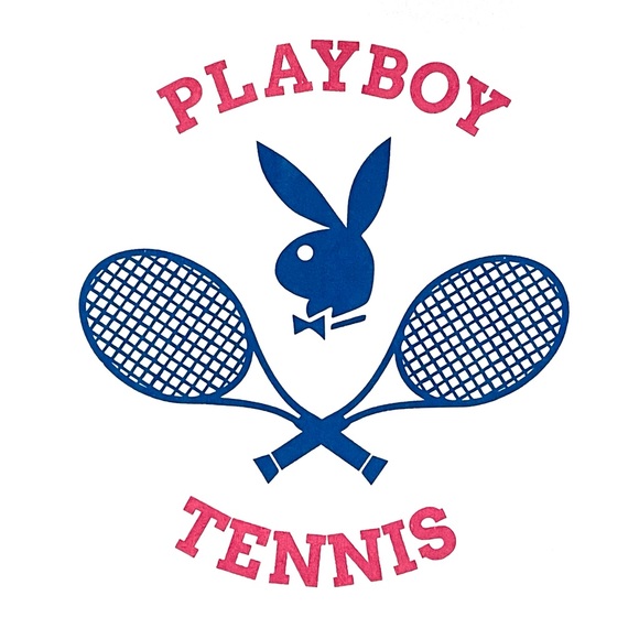 PLAYBOY Tennis Hoodie Unisex SIZE X-LARGE White Navy Logo Hooded Sweatshirt NWT - Picture 2 of 11